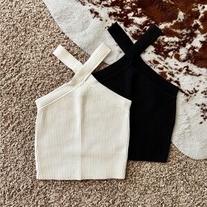 Ribbed Sweater Knit Criss Cross Halter Tops (2)